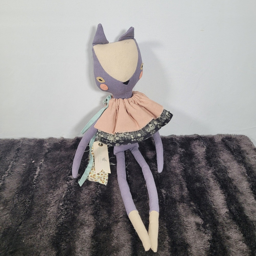 Anthropologie Abigail Brown Fashionable Fauna Purple Linen Art Doll Collectible